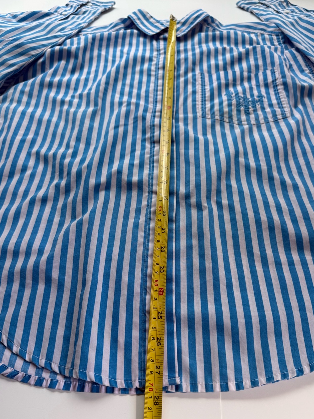 Vintage 90s Liz Thomas White & blue Striped Button Down Shirt with embroidery M - Picture 8 of 13